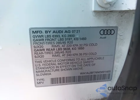 2022 Audi Q7 Premium 45 Tfsi Quattro Tiptronic from USA, damaged, VIN WA1AJBF79ND001403